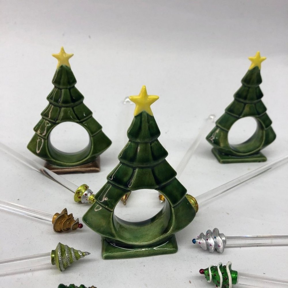 Christmas Tree Napkin Rings (3) & Stir Sticks (12)